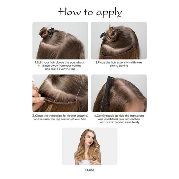 SARLA Invisible Wire Hair Extensions with 3 Clips Synthetic Wavy Curly - Picture 13 of 15